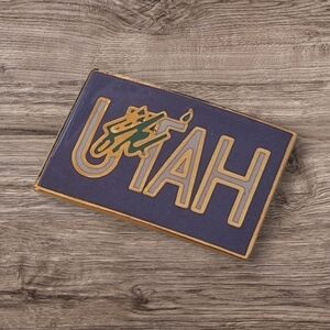 Gold and Blue Ski Utah Brooch Pin Souvenir